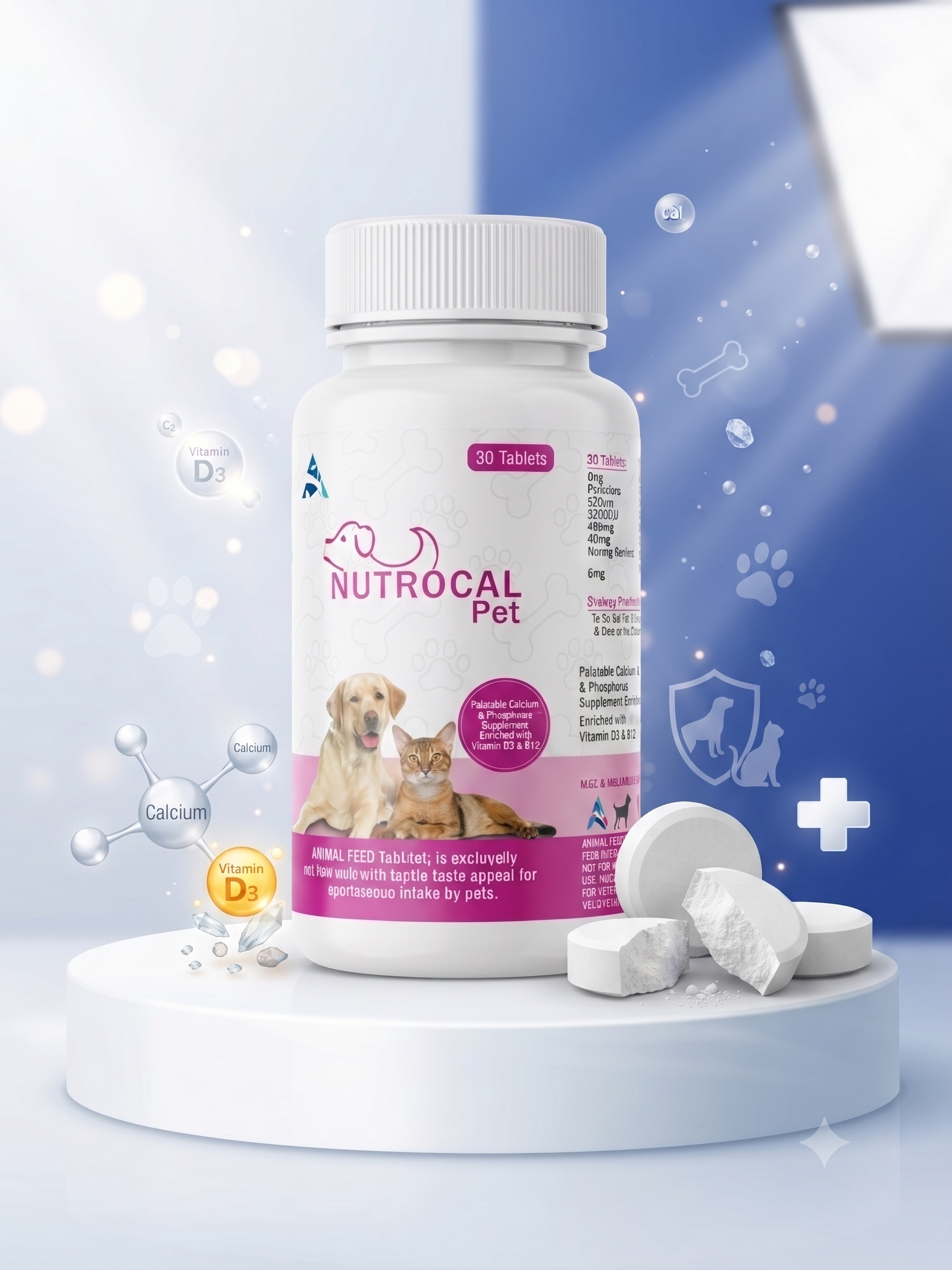 Nutrocal Pet Tablets – Calcium & Phosphorus Supplement Nutrocal Pet Tablets calcium phosphorus supplement with Vitamin D3 and B12 30 tablets
