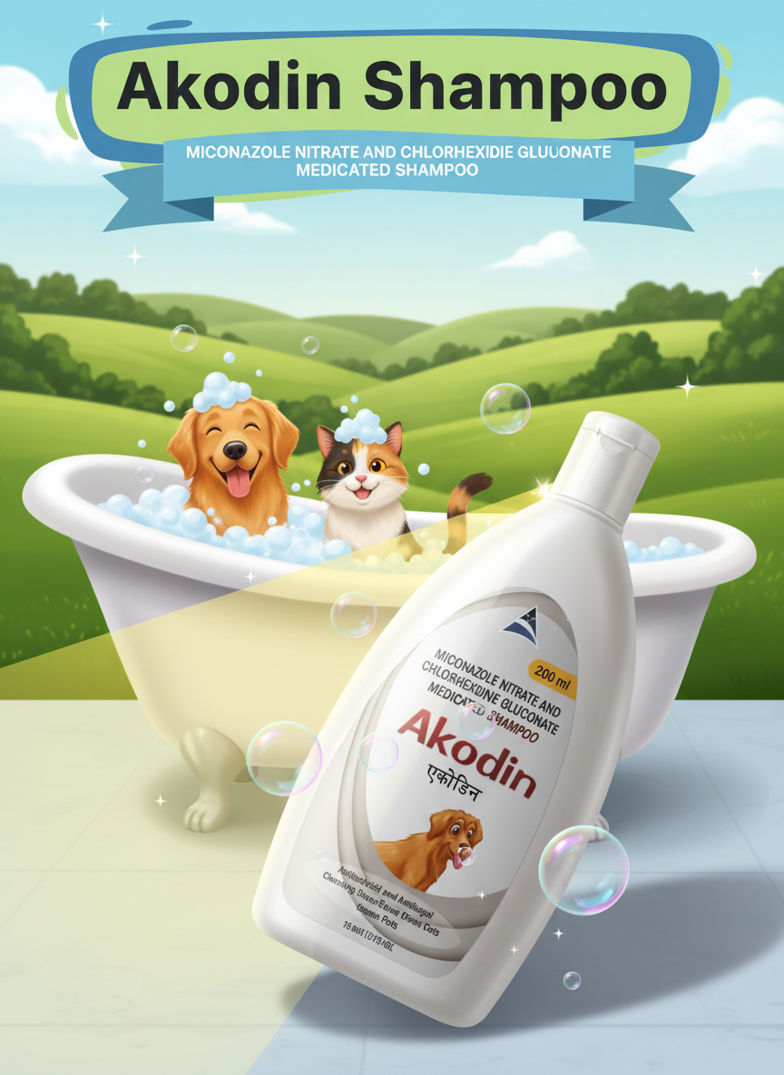 AKODIN Medicated Shampoo for dogs, cats and horses with Miconazole Nitrate and Chlorhexidine Gluconate. Veterinary antifungal and antibacterial skin-care shampoo AKODIN Medicated Shampoo for Dogs, Cats & Horses