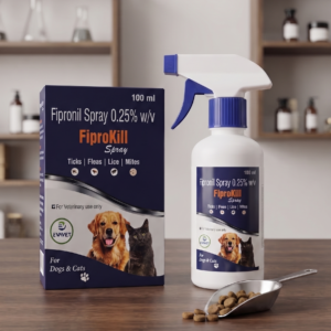 FiproKill Spray 0.25% w/v for dogs and cats helps control ticks, fleas, biting lice and selected mite infestations